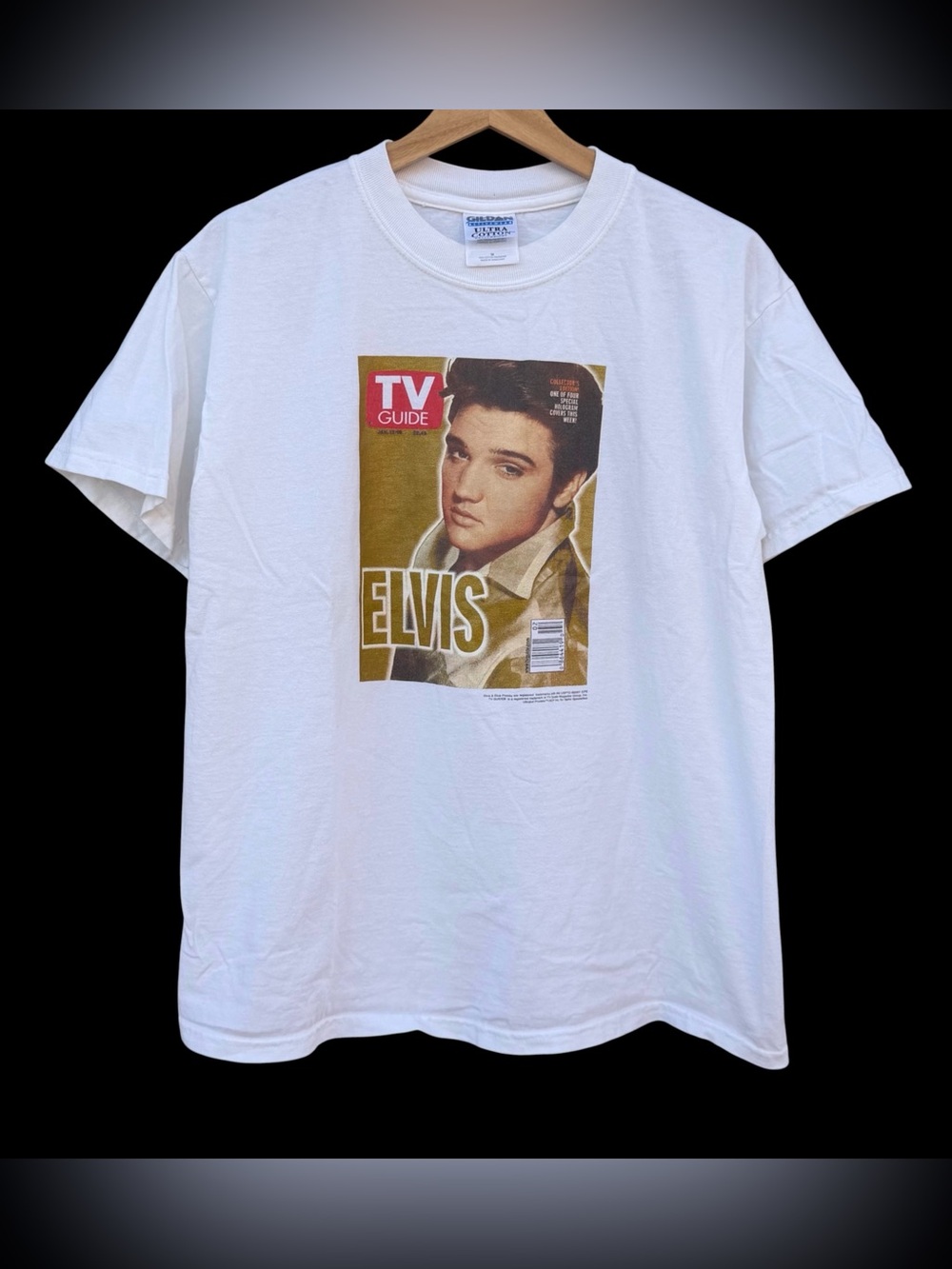 Vintage 2001 Elvis Presley TV Guide Magazine T-Shirt White Size Medium